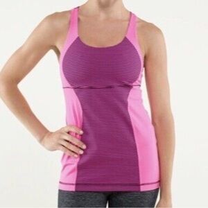 Lululemon Energy Tank Pink Stripe Sports Logo Stretch Straps